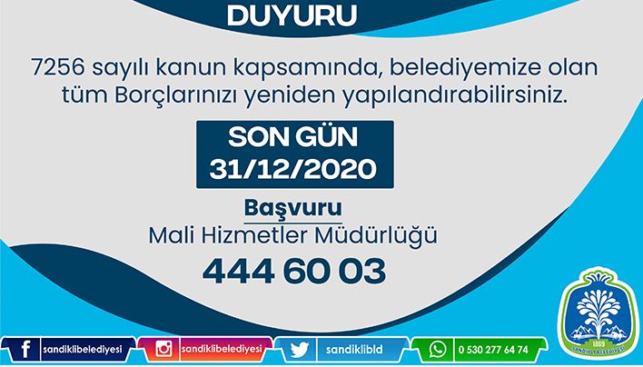 Sandıklı Belediyesi duyurdu, yapılandırma!