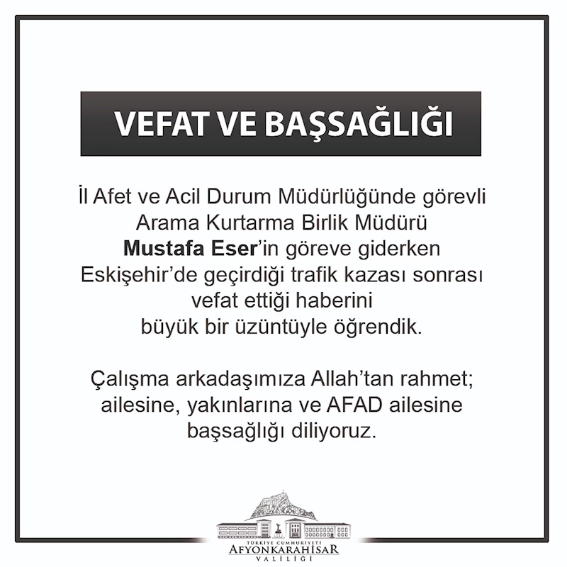 İl AFAD Arama Kurtarma Birlik Müdürü trafik kazasında hayatını kaybetti
