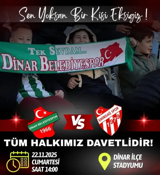 Dinar Belediyespor, Emirdağ Spor Derbisi İçin Taraftarını Tribünlere Bekliyor