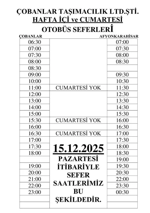 Çobanlar Belediyesi Sabah Sefer Saatlerine Yeni Sefer Ekledi