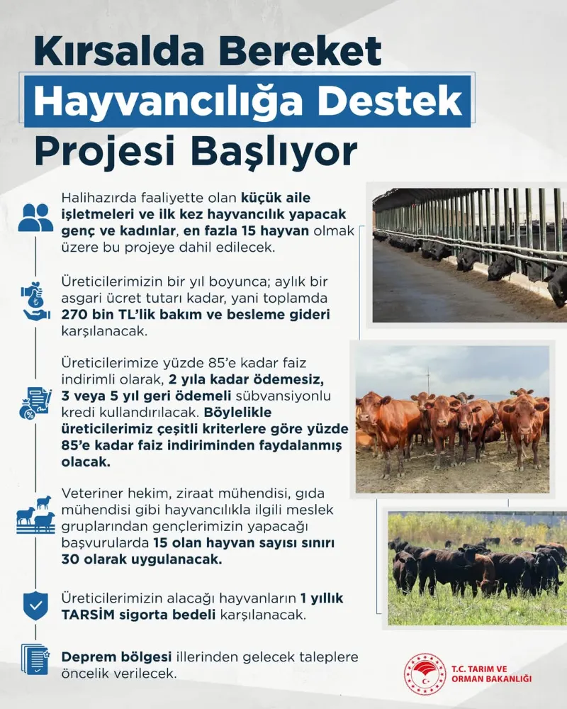 Kırsalda Bereket, Hayvancılığa Destek Projesi” hayata geçiyor