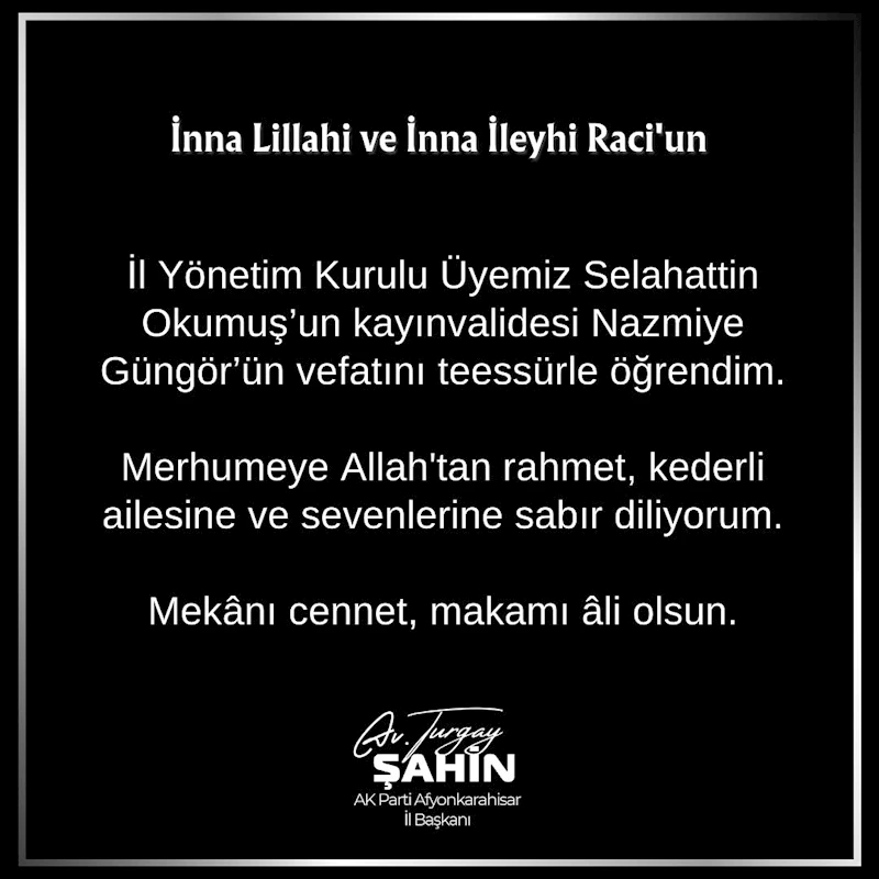 Ak Parti Afyonkarahisar İl Başkanı Şahin