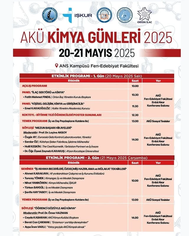 AKÜ Kimya Günleri 2025, Alanında Uzman Konuşmacılarla Başlıyor