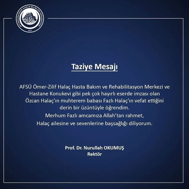 Afyonkarahisar Sağlık Bilimleri Üniversitesi Taziye Mesajı Yayınladı