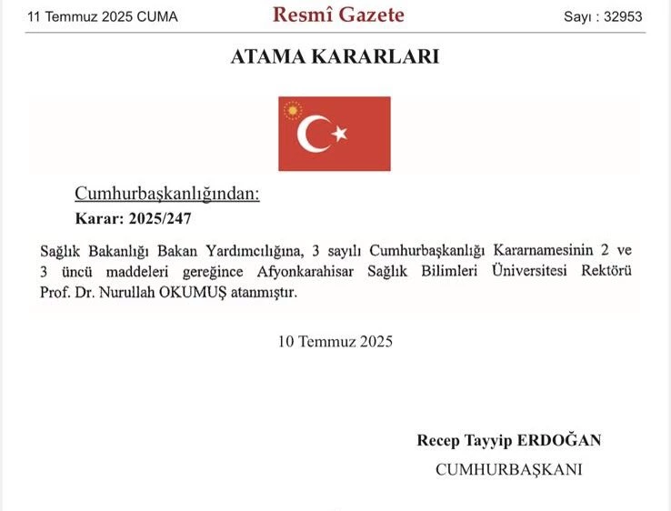 Afyonkarahisar Sağlık Bilimleri Üniversitesi Rektörü Okumuş, Sağlık Bakanlığı Bakan Yardımcılığına Atandı