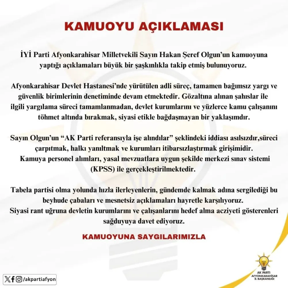 AK Parti İl Başkanlığından önemli paylaşım 