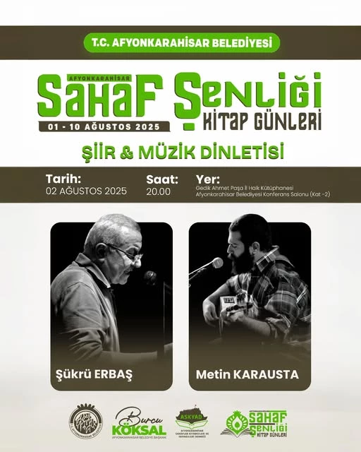 Şükrü Erbaş ve Metin Karausta’dan Afyonkarahisar’da Eşsiz Şiir ve Müzik Gecesi