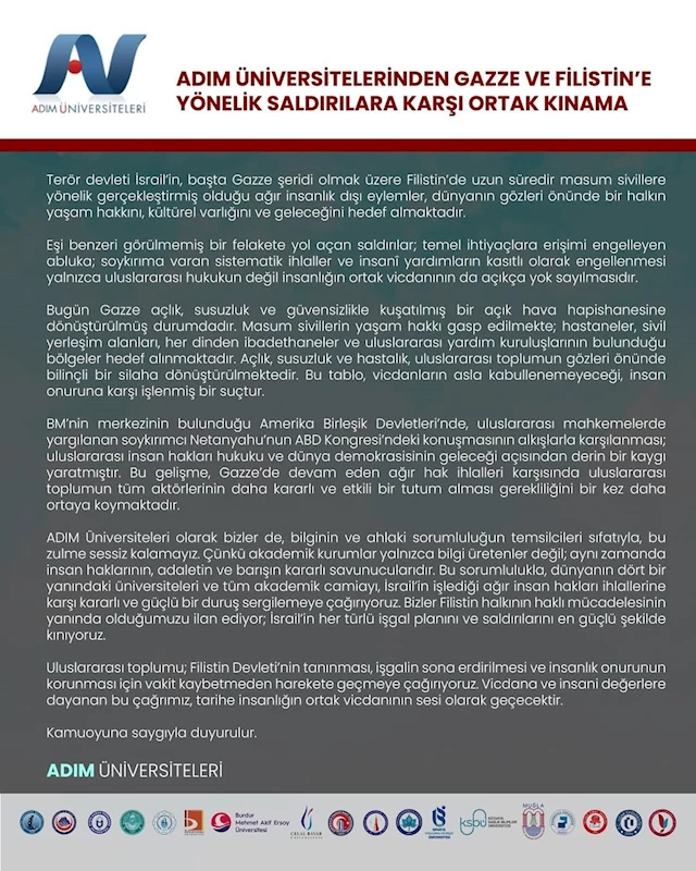 Türk Üniversitelerinden Gazze ve Filistin