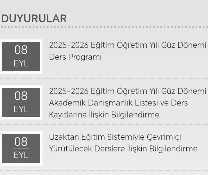 Afyon Kocatepe Üniversitesi 2025-2026 Akademik Yılı Güz Dönemi Ders Programı Duyurusu